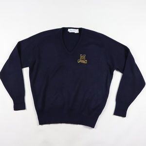 80s Mens Large Michigan Wolverines V Neck Sweater